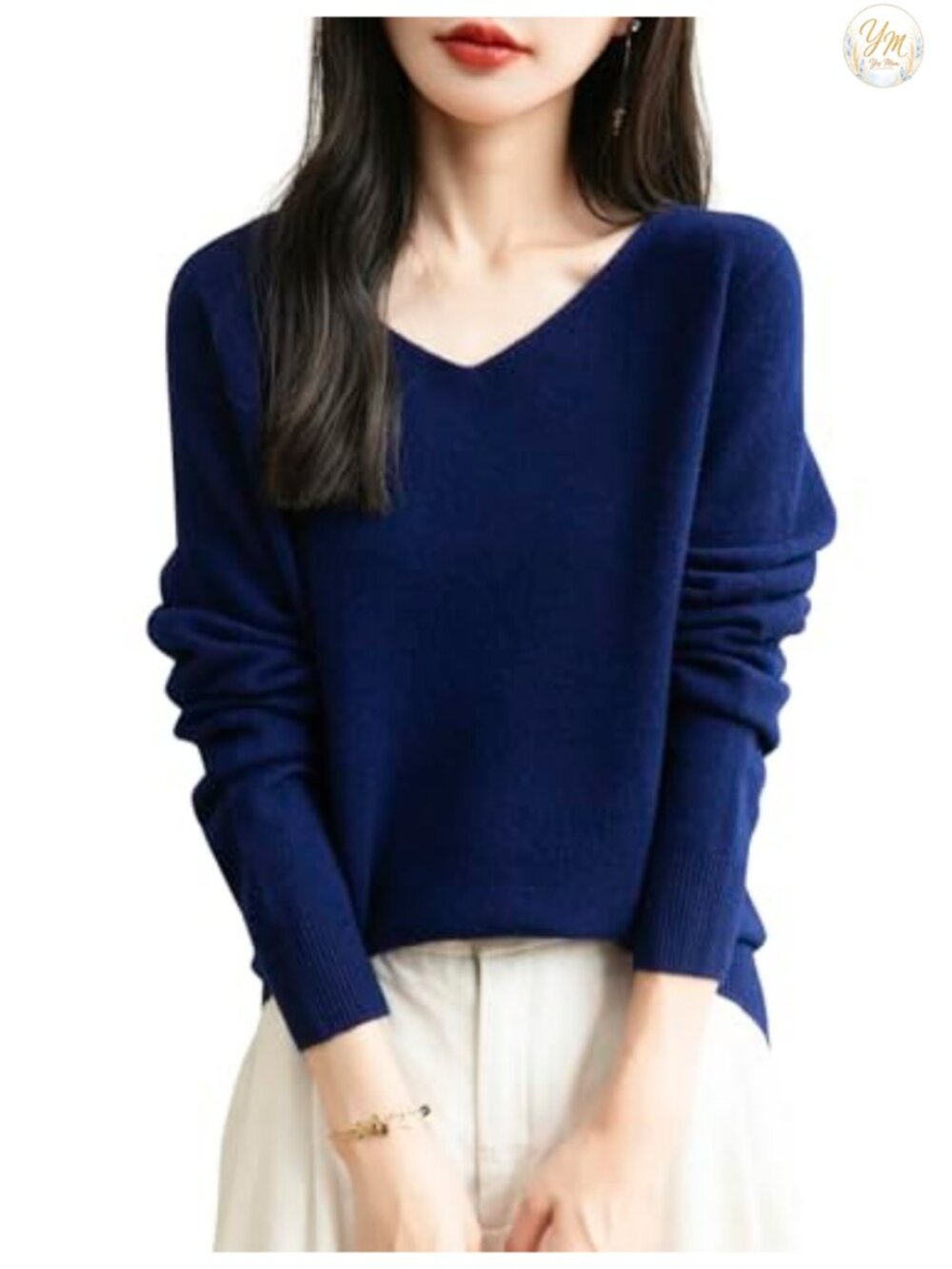 100% Merino Wool V-Neck Sweater Seamless Knit Lightweight